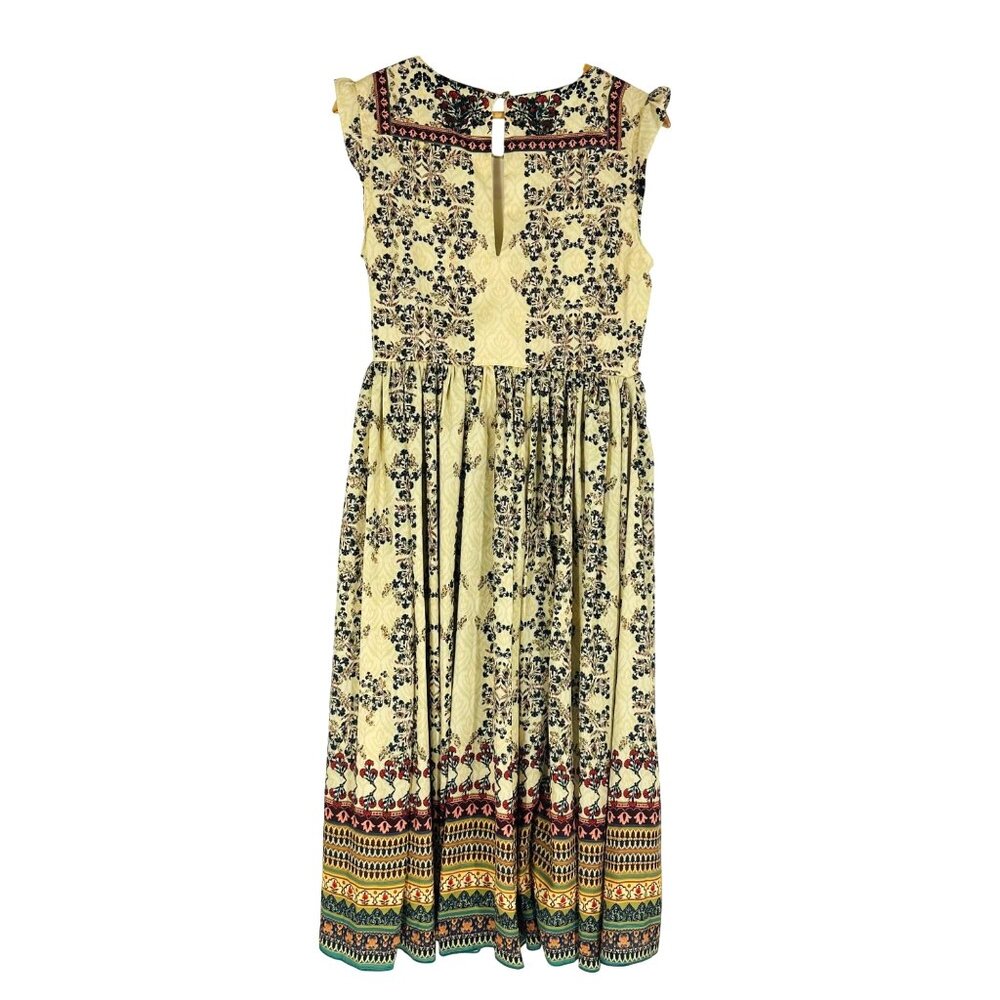 Bhanu By Jyoti Cream Floral Embroidered Beaded Sleeveless Ruffle Midi Dress 6 - Picture 2 of 12